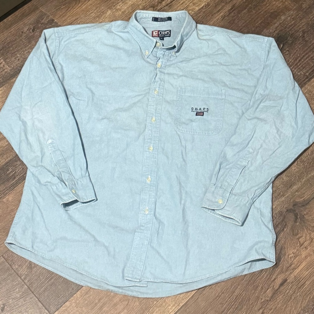Vintage Y2K Chaps Ralph Lauren Men's Casual Light Blue Button Down Shirt XL